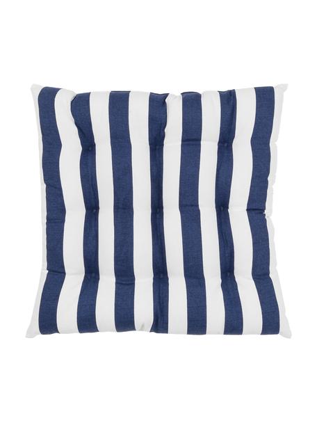Cuscino sedia a righe color blu scuro/bianco Timon, Rivestimento: 100% cotone, Blu scuro, bianco, Larg. 40 x Lung. 40 cm