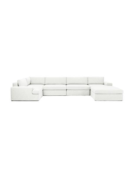 Canapé d'angle modulable blanc crème Russell, Tissu blanc crème, larg. 412 x haut. 77 cm