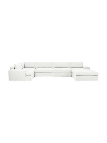 Sofá rinconera modular Russell, Funda: 100% algodón Alta resiste, Tapizado: relleno de espuma, Estructura: madera contrachapada de p, Patas: plástico, Tejido blanco crema, An 412 x Al 77 cm