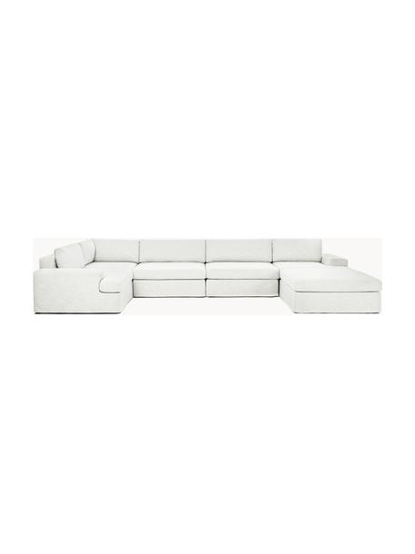 Sofa modułowa Russell, Tapicerka: 100% bawełna Dzięki tkani, Stelaż: lite drewno sosnowe, skle, Nogi: tworzywo sztuczne Ten pro, Tkanina w odcieniu złamanej bieli, S 412 x W 77 cm