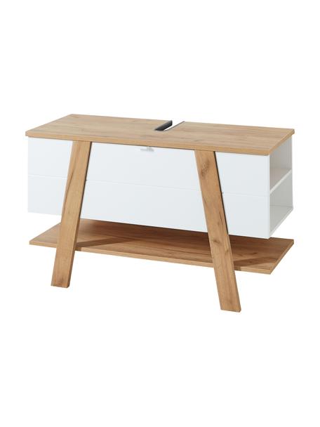 Wastafelonderbouw Rodrigo B 111 cm, Frame: spaanplaat bedekt met mel, Wit, eikenhout optiek, B 111 x H 67 cm