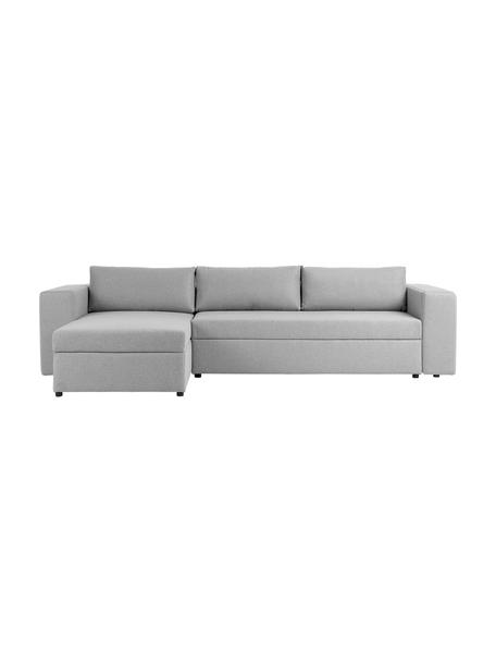 Grand canapé convertible avec rangement Noah, Tissu gris clair, larg. 343 x prof. 180 cm, méridienne à gauche