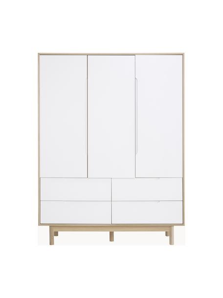 Kledingkast Cassy, 3 deuren, Poten: massief eikenhout, Licht hout, wit, B 148 x H 195 cm