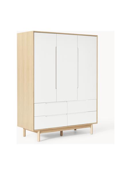 Armario Cassy, 3 puertas, Patas: madera de roble Este prod, Madera de roble, blanco, An 148 x Al 195 cm