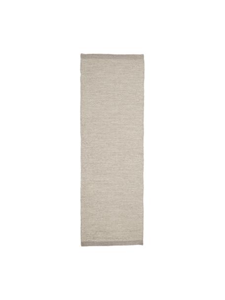 Handgewebter Wollläufer Asko, meliert, Flor: 90 % Wolle, 10 % Baumwoll, Grau, B 80 x L 250 cm