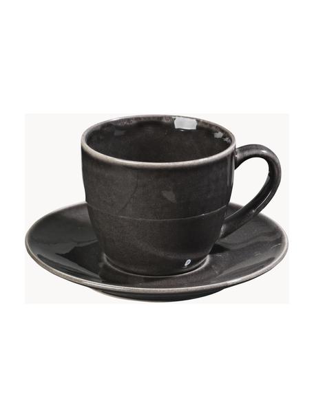 Handgemaakte koffiekop Nordic Coal met schotel, Keramiek, Zwart, Ø 8 x H 9 cm, 150 ml