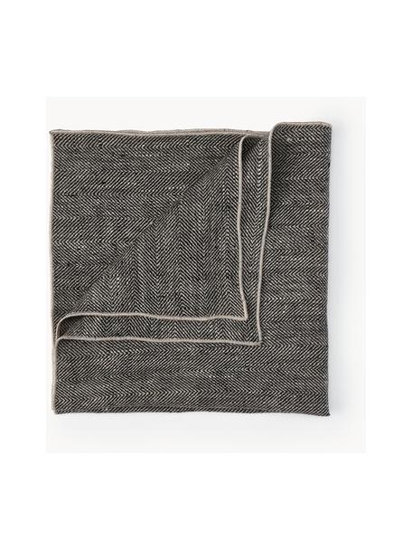 Serviettes de table en lin motif chevrons Audra, 6 pièces, 100 % pur lin, Gris foncé, larg. 46 x long. 46 cm