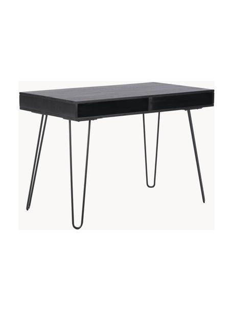 Schreibtisch Tova aus Mangoholz und Metall, Korpus: Mangoholz, lackiert, Beine: Metall, pulverbeschichtet, Mangoholz, schwarz lackiert, B 110 x T 60 cm