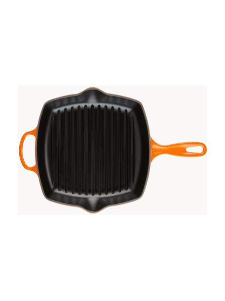 Vierkante grillpan Signature Collection uit gietijzer met gegroefde structuur, Geëmailleerd ijzer, Oranjetinten, B 44 x H 5 cm