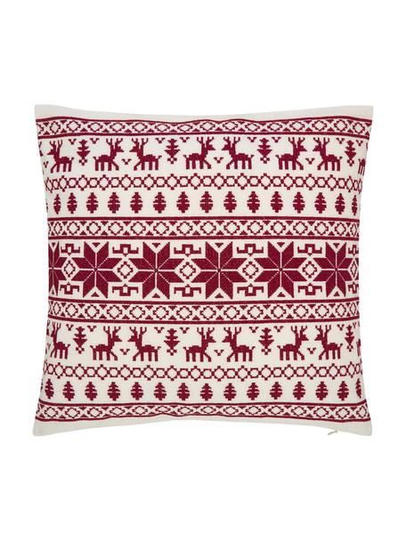Housse de coussin brodée à motif norvégien Orkney, 100 % coton, Rouge, blanc crème, larg. 45 x long. 45 cm