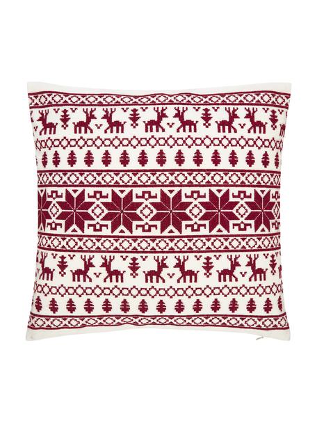Geborduurde kussenhoes Orkney met Noors patroon, 100% katoen, Rood, wit, B 45 x L 45 cm