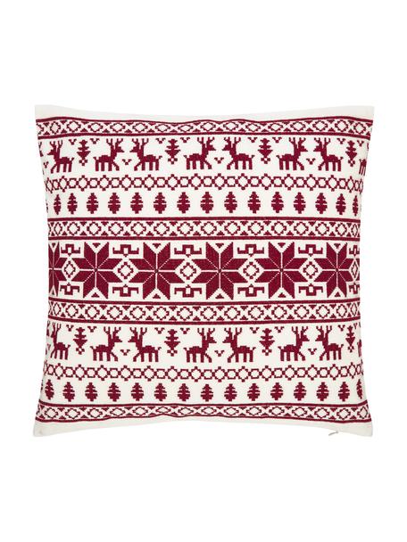 Housse de coussin brodée à motif norvégien Orkney, 100 % coton, Rouge, blanc, larg. 45 x long. 45 cm