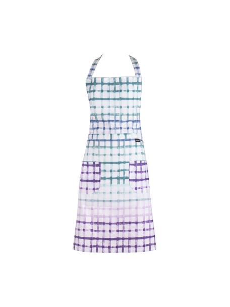 Károvaná zástěra Trinny, 100% bavlna, Bílá, fialová, modrá, Š 78 cm, D 68 cm