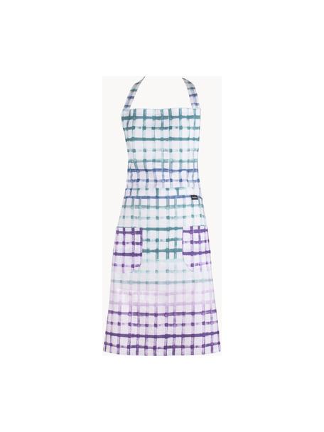 Geruit schort Trinny, 100% katoen, Wit, lila , blauw, B 78 x L 68 cm