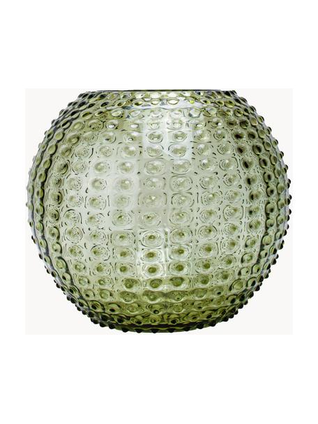 Ručně vyrobená váza s reliéfem Hobnail Globe, V 17 cm, Sklo, Olivově zelená, Ø 25 cm, V 22 cm