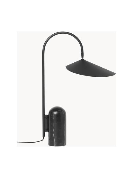 Grosse Tischlampe Arum mit Marmorfuss, verstellbar, Lampenschirm: Aluminium, pulverbeschich, Gestell: Eisen, pulverbeschichtet, Schwarz, marmoriert, B 34 x H 50 cm