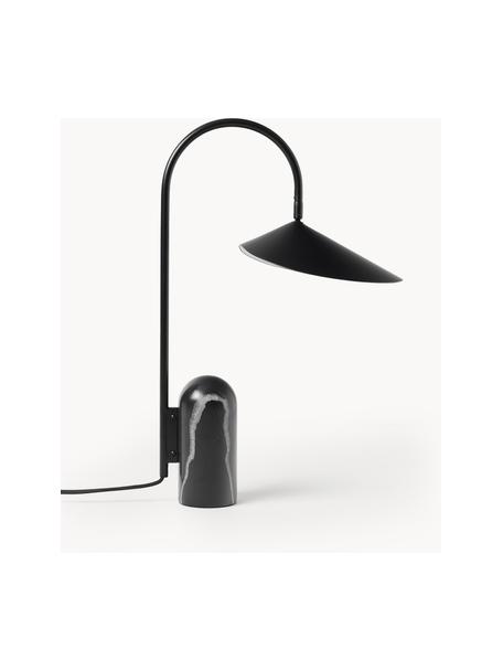 Große Tischlampe Arum mit Marmorfuß, verstellbar, Lampenschirm: Aluminium, pulverbeschich, Gestell: Eisen, pulverbeschichtet, Fuß: Marmor, Schwarz, marmoriert, B 34 x H 50 cm