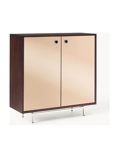 Credenza alta con ante in vetro a specchio Scarlett, Struttura: legno massiccio di mango, Legno di mango, ottonato, Larg. 120 x Alt. 120 cm