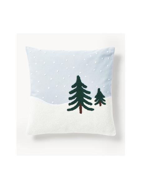 Housse de coussin 45x45 hivernale Alaska, 100% coton, Bleu ciel, vert foncé, blanc, larg. 45 x long. 45 cm