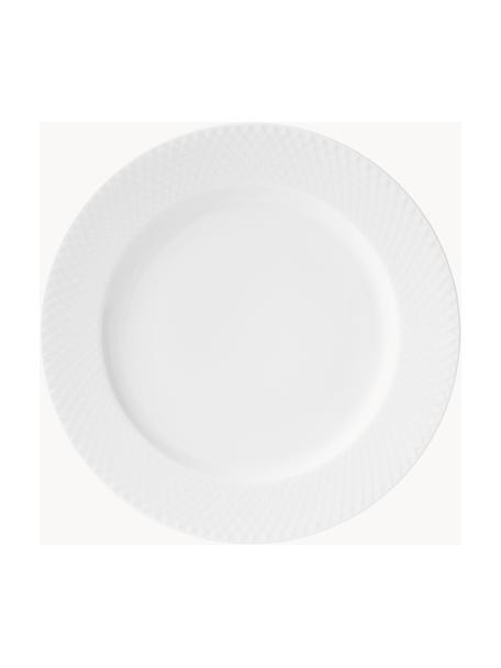 Plato llano artesanal de porcelana Rhombe, 4 uds., Porcelana, Blanco, Ø 27 cm