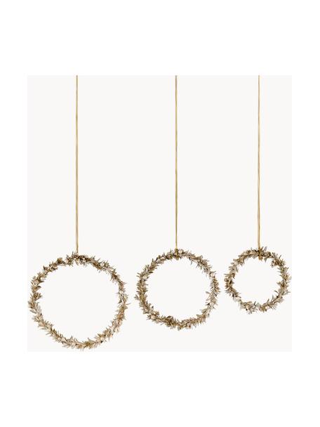 Set de adornos navideños Laurel, 3 uds, Espuma de poliestireno, plástico, metal, madera, Dorado, Set de diferentes tamaños
