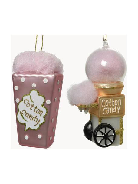 Weihnachtsbaumanhänger Cotton Candy, 2er-Set, Glas, Rosa, Goldfarben, B 8 x H 14 cm