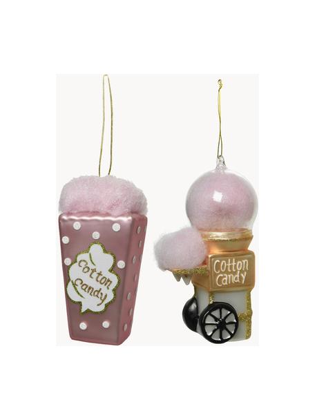 Kerstboomhangers Cotton Candy, set van 2, Glas, Rose, goudkleurig, B 8 x H 14 cm