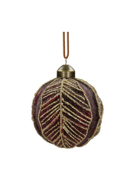 Boule de Noël incassable Leaf, 2 pièces, Verre, polyester, plastique, Pourpre, Ø 8 cm
