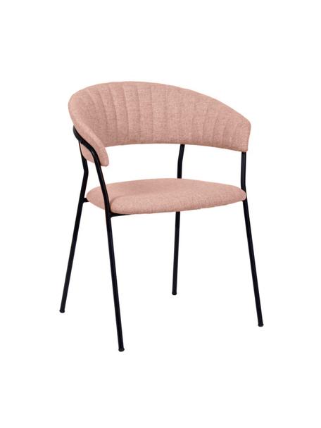 Gestoffeerde stoelen Belle in zalmkleur, 2 stuks, Bekleding: 70% polyester, 30% acryl, Zitvlak: polypropyleen, Poten: gepoedercoat staal, Stof zalmkleurig, B 57 x D 54 cm