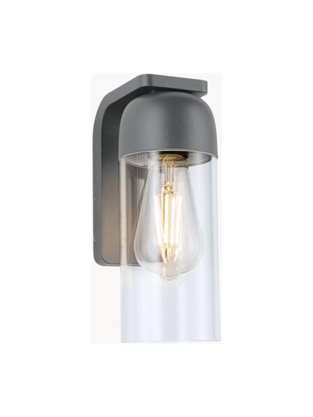 Outdoor wandlamp Lantea met glazen lampenkap, Lampenkap: glas, Fitting: gecoat aluminium, Transparant, grijs, B 9 x H 24 cm