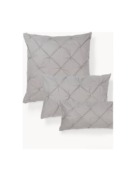 Federa in cotone percalle con motivo trapuntato effetto origami Brody, Grigio, Larg. 50 x Lung. 80 cm