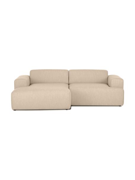 Sofa narożna Melva (3-osobowa), Tapicerka: 100% poliester Dzięki tka, Stelaż: lite drewno sosnowe z cer, Nogi: tworzywo sztuczne, Ciemnobeżowa tkanina, S 239 x G 143 cm, lewostronna