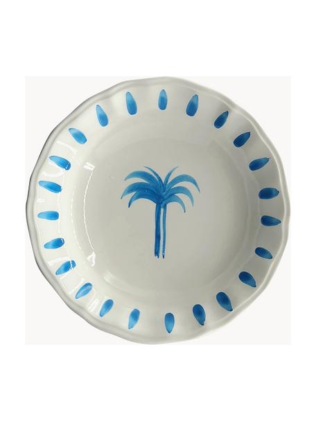 Ručne maľovaný hlboký tanier The Palms, Keramika, Biela, modrá, Ø 22 cm