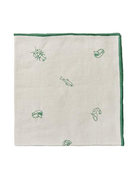 Serviettes en coton en tricot avec passepoil Sea, 4 pièces, 100 % coton, Beige, vert, larg. 45 x long. 45 cm