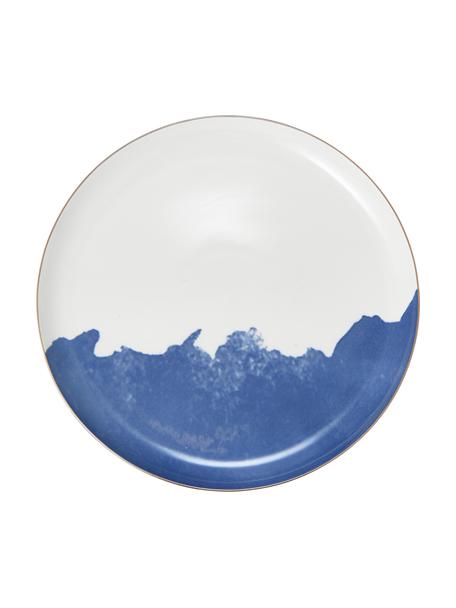 Assiette plate porcelaine avec motif abstrait et rebord doré Rosie, 2 pièces, Porcelaine, Blanc, bleu, Ø 26 x haut. 2 cm