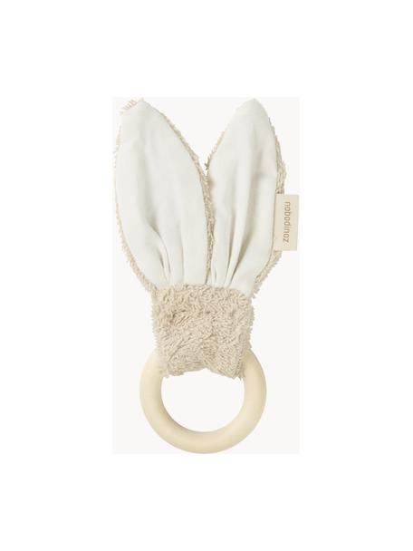 Beißring Bunny, Bezug: 94 % Bio-Baumwolle, GOTS-, Cremeweiß, Beige, Ahornholz, Ø 7 x H 22 cm