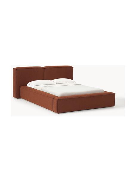 Cama tapizada en tejido bouclé Lennon, Funda: Bouclé (80% poliéster, 20, Estructura: madera de pino maciza con, Patas: madera, plástico Este pro, Bouclé terracota, An 208 x L 243 cm (colchón 140 x 200 cm)