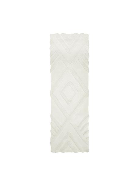 Pluizige hoogpolige loper Magda met verhoogd hoog-laag structuur, Bovenzijde: microvezels (100% polyest, Onderzijde: 55% polyester, 45% katoen, Crèmewit, B 80 x L 250 cm