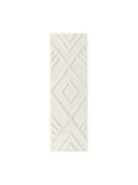 Tapis poils longs moelleux texturé Magda, Blanc crème, larg. 80 x long. 250 cm