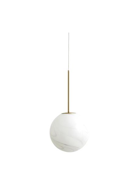 Kleine bolvormige hanglamp Fauna in wit, Lampenkap: glas, Baldakijn: gecoat metaal, Fitting: gecoat metaal, Wit, goudkleur, Ø 25 x H 55 cm