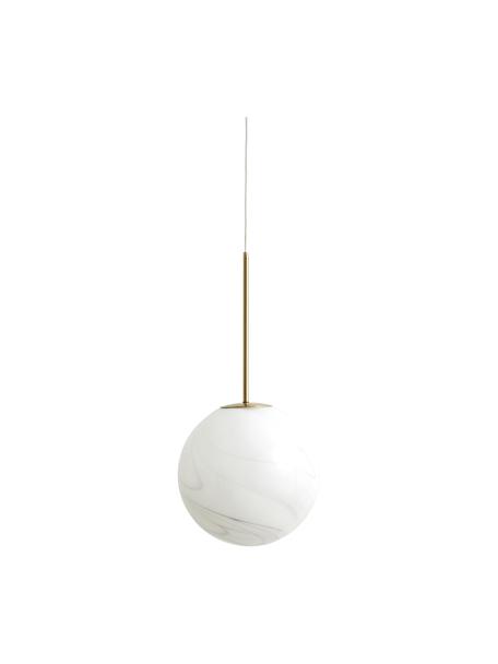 Lampada sferica piccola a sospensione Fauna, Baldacchino: metallo rivestito, Bianco marmorizzato, dorato, Ø 25 x Alt. 55 cm