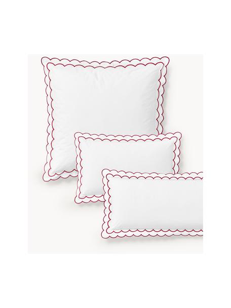 Funda de almohada de percal con dobladillo bordado Atina, Blanco, rojo, An 50 x L 70 cm