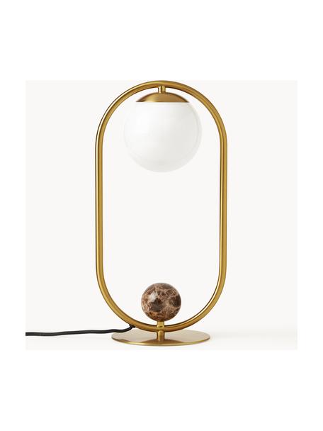 Lámpara de mesa con detalles de mármol Janice, Pantalla: vidrio opalino, Estructura: metal recubierto, Cable: cubierto en tela, Dorado, An 21 x Al 42 cm