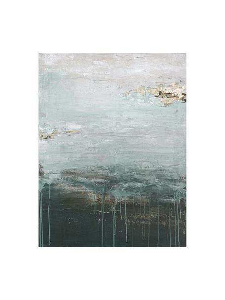 Ručne maľované plátno Gradient Grace, Odtiene zlatej, petrolejová, svetlomodrá, lomená biela, Š 88 x V 118 cm