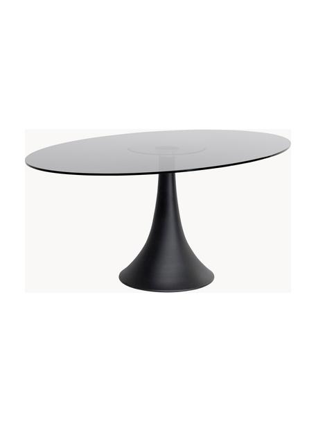 Ovaler Esstisch Grande Possibilita, Tischplatte: Glas, Gestell: Metall, pulverbeschichtet, Schwarz, Semi-transparent, B 180 x T 120 cm