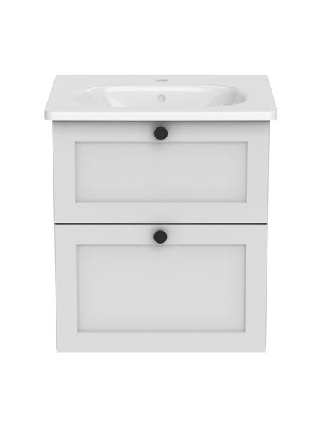 Lavabo con armadietto dalla finitura opaca Rafaella, Maniglie: alluminio rivestito, Grigio chiaro, Larg. 60 x Alt. 67 cm