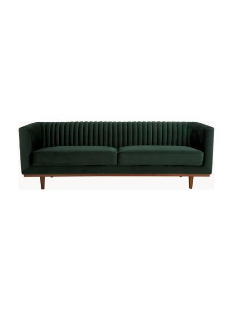 Zamatová pohovka s drevenými nohami Dante (3-miestna), Zamatová zelená, Š 210 x H 87 cm
