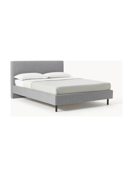 Cama tapizada con patas de madera Giulia, Tapizado: 100% poliéster Alta resis, Estructura: madera de pino maciza, ta, Patas: madera de de haya maciza , Tejido gris, madera de haya negro pintado, An 160 x L 200 cm