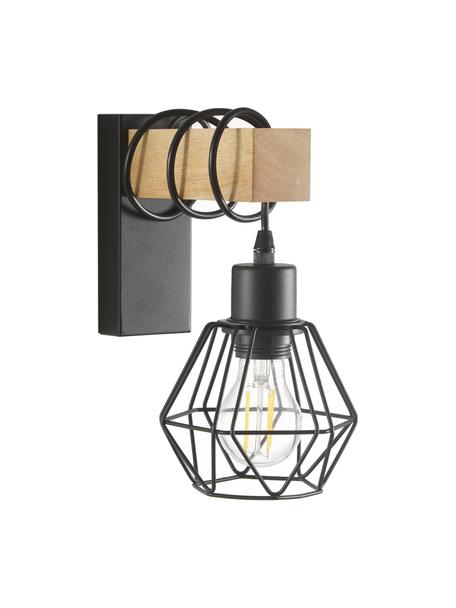 Applique murale Townshend, Noir, bois clair, prof. 24 x haut. 25 cm