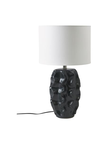 Lampada da tavolo grande con base in ceramica Parker, Paralume: lino, Struttura: metallo rivestito, Bianco, nero, Ø 36 x Alt. 63 cm